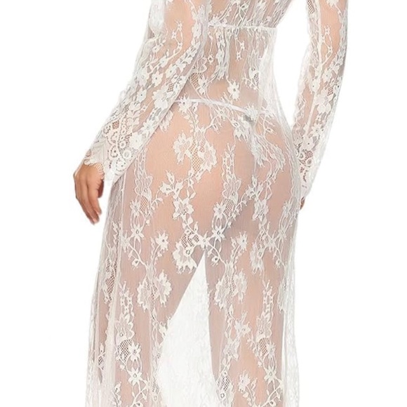 Sexy Deep V-Neck Long Sleeve Lace Beach See-Through Maternity Maxi Dress - Picture 2 of 3